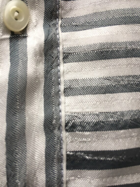 Vintage Tunic style blouse gray  and white  strip… - image 7