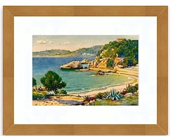 Vintage Mallorca lithografie, baai van Cala Mayor, Erwin Hubert ca. 1949, Spaanse toeristische print, mediterrane muurdecoratie, Balearen