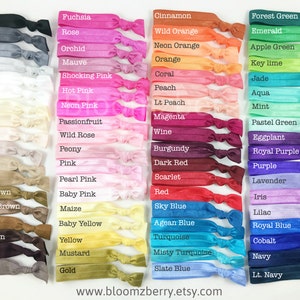 Elastic Hair Ties - Assorted Colors - You Choose Color - No Crease - 65 Colors Available - Toddler/Teen/Adult - Sport/Yoga/Everyday Wear