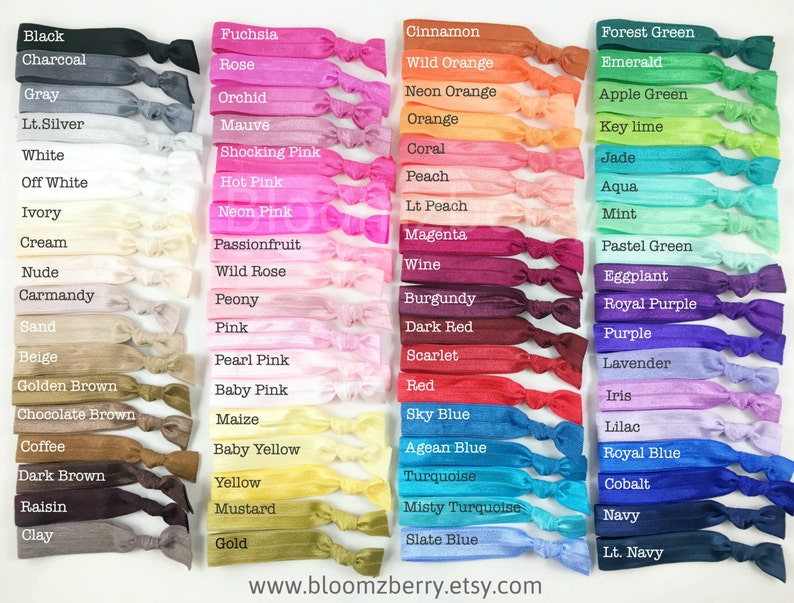 Elastic Hair Ties - Assorted Colors - You Choose Color - No Crease - 65 Colors Available - Toddler/Teen/Adult - Sport/Yoga/Everyday Wear 