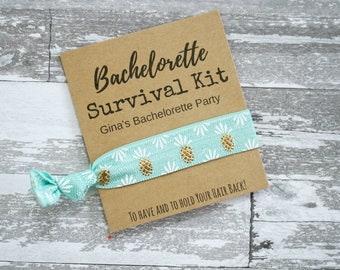 Aqua Gold Pineapple Hair Tie- Bachelorette  Survival Kit - Personalized Card- Wedding/Gift/Bridesmaid/Bachelorette Party Gift/Party Favor/