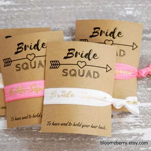Bachelorette &#39;s Party Favor - Bride Squad - Pink Or White Gold Bride Squad Hair Tie- Wedding/Bridesmaid/Gift/Bachelorette Party Favor/