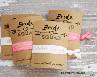 Bachelorette 's Party Favor - Bride Squad - Pink Or White Gold Bride Squad Hair Tie- Wedding/Bridesmaid/Gift/Bachelorette Party Favor/