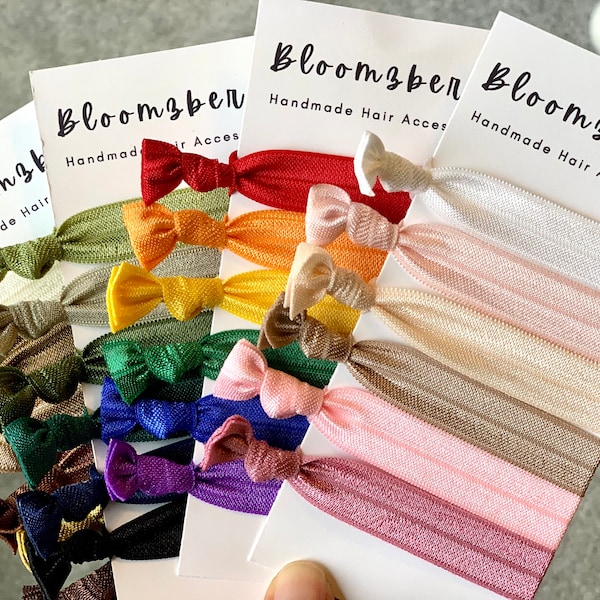 Elastic Hair Ties Set 6 pcs | You Choose Color Pallet | Blush | Rainbow | Boho | Earth | Everyday Wear | Birtday | Party Favor | Bridesmaid