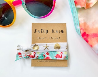 2 pcs Hair Ties | Salty Hair Don't Care | Seashells and Tropical |Summer Hair Tie | Everyday Wear | Gift | Party Favor | Todder to Adult