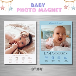 Fotomagnet för kylskåp med babymotiv | 7,5 x 10 cm personlig fotomagnet | Matt finish | Fotomagnet för nyfödd | Fotomagnet för baby, presenter till nyfödda föräldrar