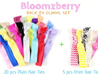 25 pcs Hair Ties - Back to School Set  - Assorted Colors/Print - You Choose Color - 80 Colors Available - Toddler/Teen/Woman