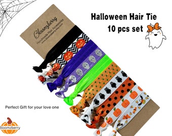 Conjunto exclusivo com 10 elásticos de cabelo para o Halloween | Presente de Halloween | Halloween/Outono/Feriados/Presente - Lindo conjunto de presente de Halloween - Tamanho infantil ao adulto