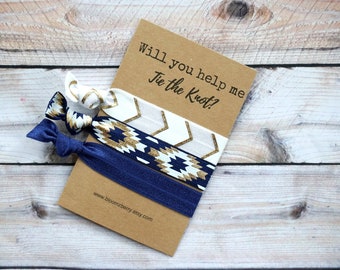 White/Gold/Navy  Bridesmaid Gift 3 pcs set - Will you help me tie the knot - Bridesmaid Gift- Wedding/Bridesmaid/Gift/Wedding Party