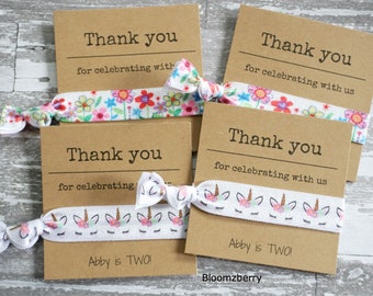 Thank you for Celebrating with US- Hair Tie with Card - Birthday Gift Favor- Personalized - Birthday Party Favor/Gift/Party