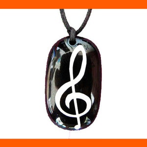 Necklace.  G Clef Pendant on Black Cotton Cord.  Adjustable length, choker to long. Treble Clef Symbol. Good gift for music lover.  Unisex.