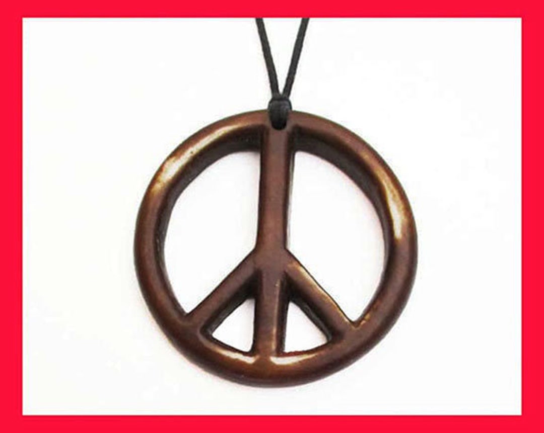 FN-5473Adjustable Black String Necklace w/Peace Sign Resin Pendant Design