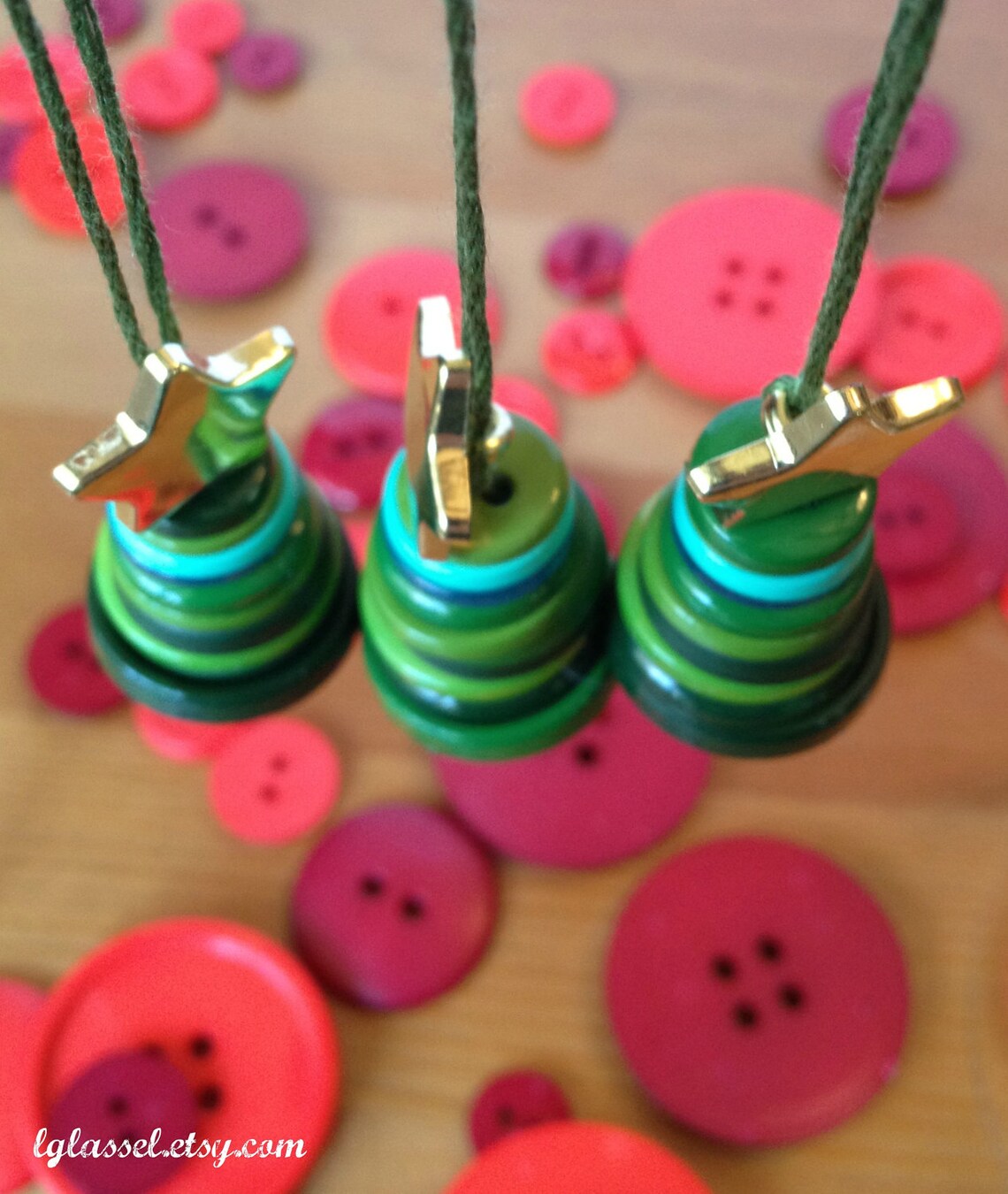 Button Christmas Tree Ornaments Set of 3 Etsy