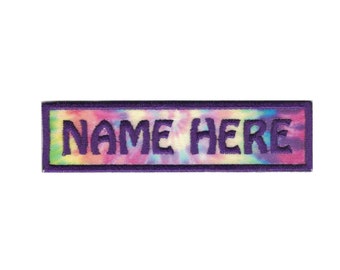 1 by 4 Custom Tie Dye Name Patch Personalized Name Tag Iron On Patch with Hook and Loop Fastener Available