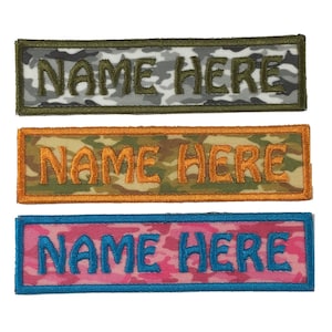 1 by 4 Custom Camo Name Patch Personalized Name Tag Iron On Patch with Hook and Loop Fastener Available