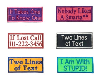 1.5 by 3.5  Two Lines Patch Custom Patch Embroidered Iron On Patch with Hook and Loop Fastener Available