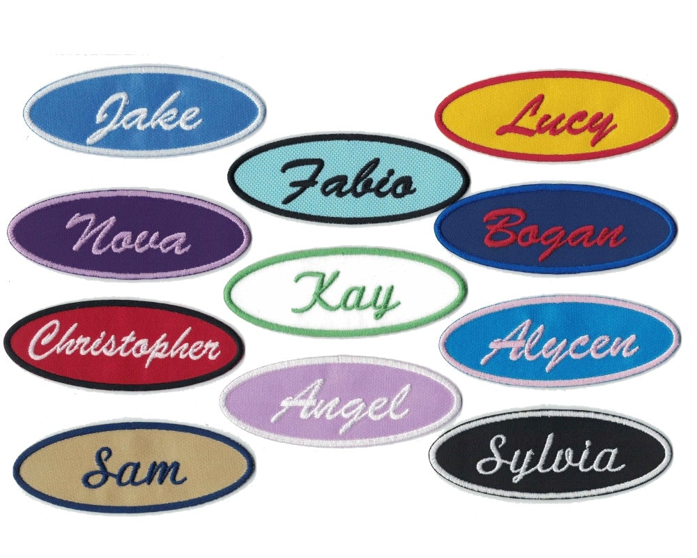 Oval Custom Text Name Patches, Fully Embroidered Patch – Stitch