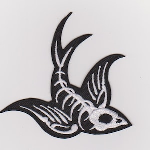 Embroidered Barn Swallow Patch with Skeleton