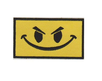 Angry Smiley Face  Morale Patch  Embroidered Patch with Hook and Loop Fastener Available