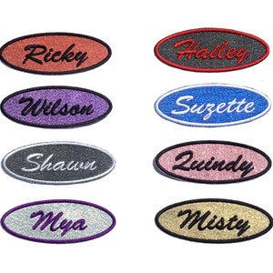 1.5 X 4 Oval Sparkly Personalized Custom Patch Embroidered Sparkle Name Patch