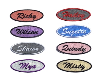 1.5 X 4 Oval Sparkly Personalized Custom Patch Embroidered Sparkle Name Patch