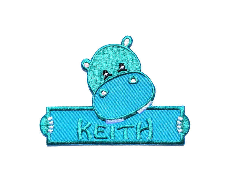 Personalized Custom Hippo Iron on Applique Custom Patch Holding a Sign image 1