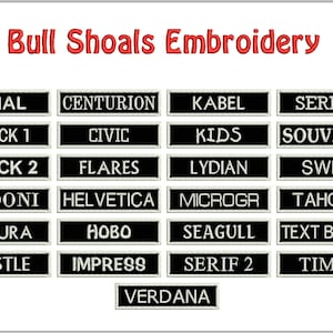 May include: A black and white image displaying a range of font names in white text on black rectangular patches. The text reads: "Arial, Centurion, Kabel, Serif 3, Block 1, Civic, Kids, Souvenir, Block 2, Flares, Lydian, Swiss, Bodoni, Helvetica, Microgr, Tahoma, Futura, Hobo, Seagull, Text Block, Castle, Impress, Serif 2, Times, Verdana."