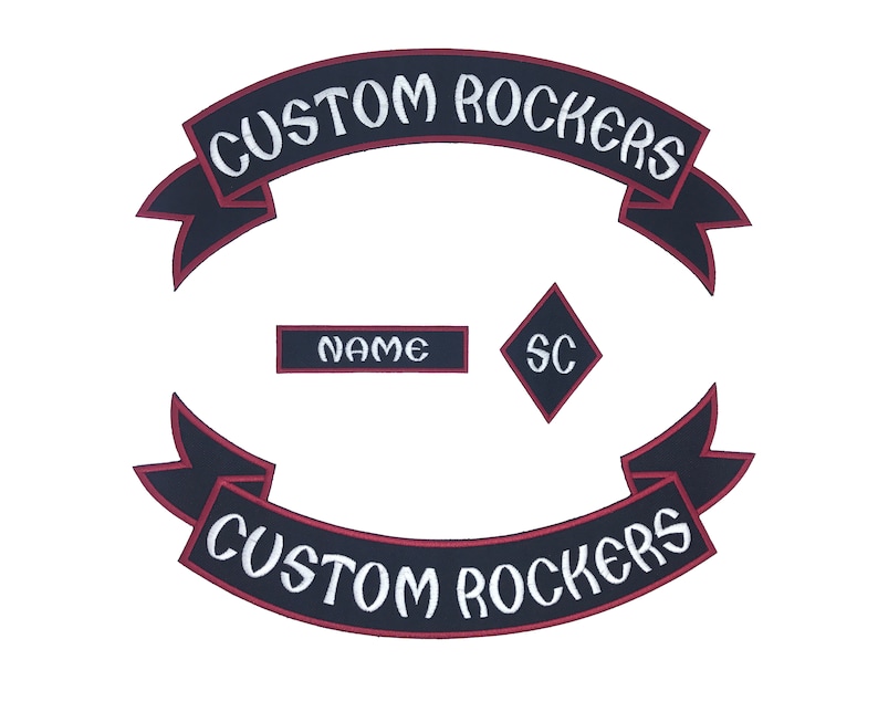 Red Rocker Patch Svg 4 Piece Embroidered Custom Rocker Patches Custom Patch Set 13 Inch ...