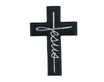 JESUS Cross Iron On Patch with Hook and Loop Fastener Available