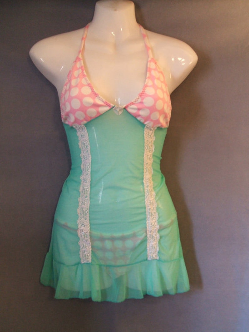 Green Pin up Halter Dress W Polka Dots and a Matching Thong Etsy
