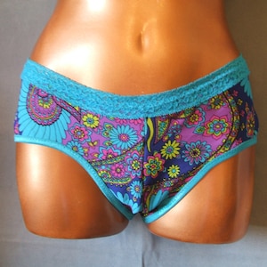 Ladies Bright Blue & Purple Paisley Booty Shorts and Matching Headband  sz S/M  Lounge,Yoga,Stripper wear