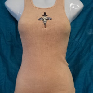 Flesh Color wife beater with Skull patch Ladies 36 bust