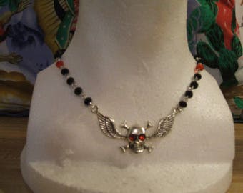 Silver Skull w/Wings Necklace