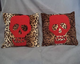 Brown Leopard Faux Fur w/Skulls Decorative Pillows