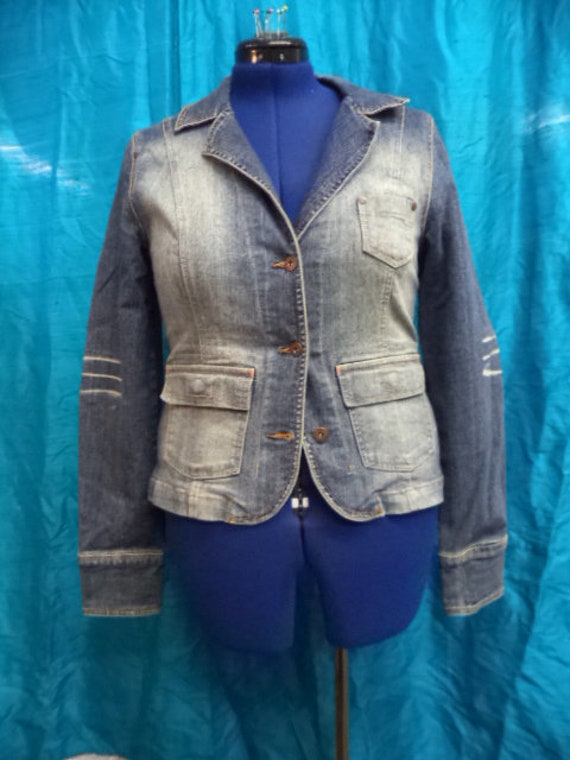 Ladies Vintage Large Stretch Denim Blazer with Em… - image 1