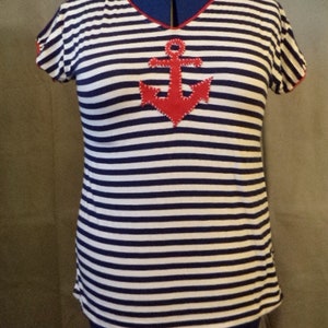 Ladies Nautical Stripped T-shirt w/ Anchor sz XL