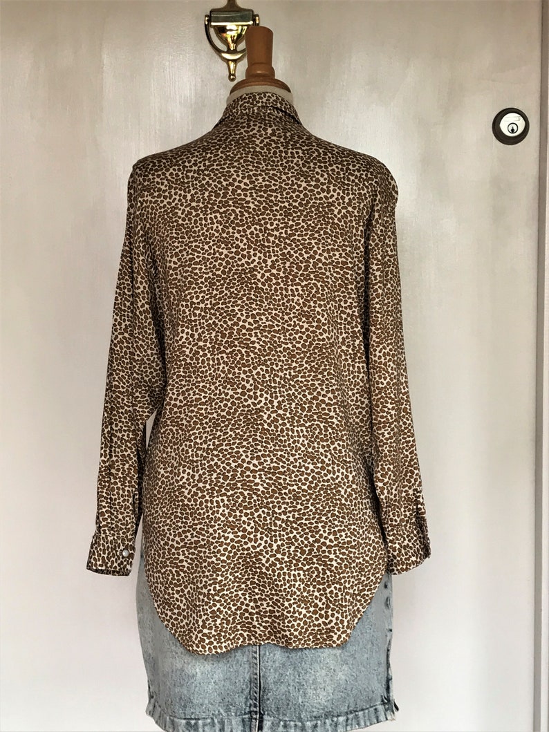 Longsleeve Loose Fit Bust 40 Leopard Print 1990s Rayon Blouse Size S Lemon Clothing Co