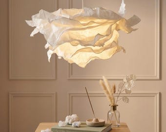 Hanglampenkap van organisch wolkpapier, Japandi Wabi Sabi lampenkap (S/M/L)