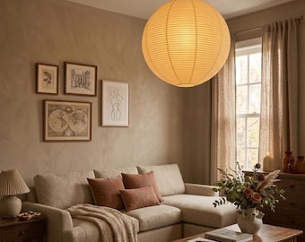 Washi Paper Lantern Lampshade – Japanese Pendant Light, Japandi Home Decor