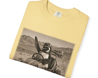 Funny Penguin Dune Buggy Shirt | Vintage Penguin Tee | Retro Desert Animal Graphic T-Shirt