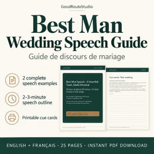 Guide för tal till best man, tvåspråkig engelska/franska PDF, exempel på skålar och ledtrådar