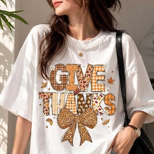 Dar gracias PNG Otoño Acción de Gracias Patchwork Lazo Camisa Sublimación DTF Leopardo Cuadros Vichy Descarga Digital