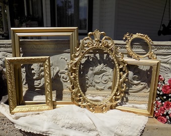 Set of 5 Gold Ornate Picture Frames - Shabby Chic Wedding Gallery Wall Decor