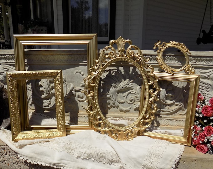 Set of 5 Gold Picture Frames Gold Wall Frames WEDDING Decor Shabby Chic Gallery Frame Set Ornate