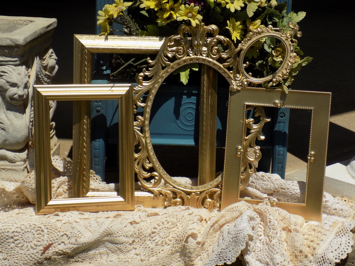 Set of 5 Gold Picture Frames Gold Wall Frames WEDDING Etsy