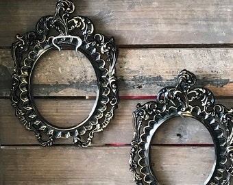 Sale - Picture Frame Set - Gallery Wall Frames - Black And Gold Picture Frames - Vintage Frame Set - Ornate Shabby Chic Frames - Open Frames