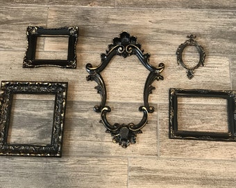 Black Picture Frames / Antique Picture Frame Set / Barque / Stairway Picture Frame Set  Gallery Wall Frame Set / Empty Frames