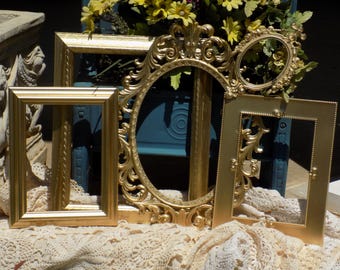Vintage Gallery Wall Picture Frames / Vintage Upcycled Metallic Gold Picture Frames / Custom Oval Frames