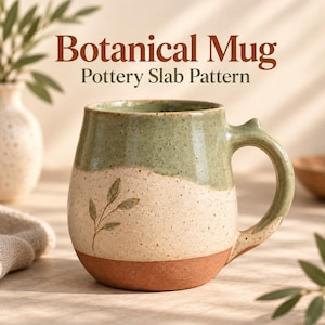 Plantilla de cerámica para taza botánica, construcción con losa, PDF, patrón de taza de café de cerámica, guía de construcción manual de arcilla, plantilla de losa de arcilla, proyecto de cerámica DIY