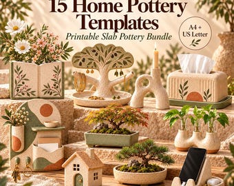 Zestaw szablonów do ceramiki do druku, wzory do budowania z glinianych płyt, projekty ceramiczne DIY, ręczne budowanie, szablony do dekoracji wnętrz w formacie PDF